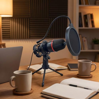 3.5mm Condenser Microphone Kit with Adjustable Tripod - Studio Recording Mic Compatible with Laptop and Desktop