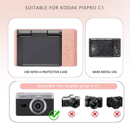 Case for Kodak PIXPRO C1 accessories,Soft Silicone Protective Case,Comes with 2 Screen Protectors and 1 Wrist Strap - light red - color: Rose red