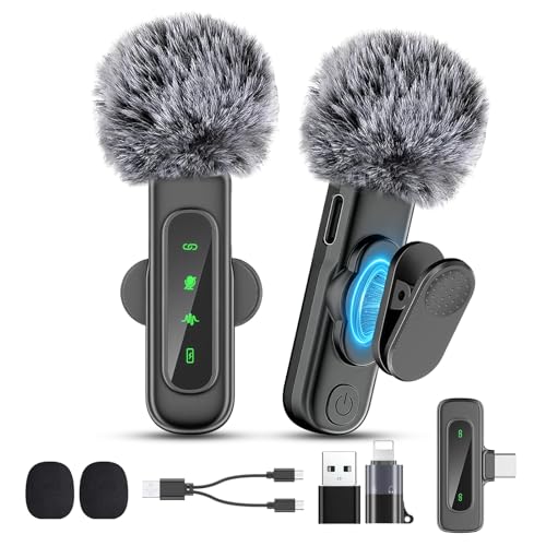 Wireless Lavalier Microphones, Wireless Microphone for Video Recording, Interview, Podcast