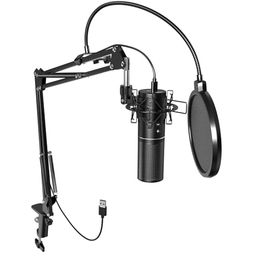 TONOR USB Podcast Microphone, Gaming PC Studio Streaming Mic Kit for Gamer, Recording Condenser Equipment Cardioid Microfono for Singing, YouTube, 200 cm/78inch Cable, with Adjustable Arm Stand, Q9 - style: Q9