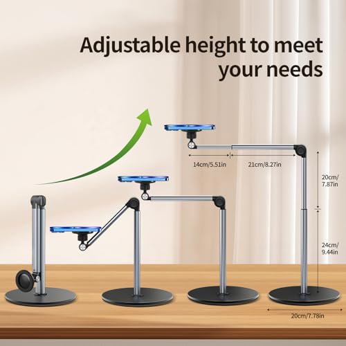 yAyusi Heavy Duty Aluminum Magnetic Overhead Tripod for iPhone, 13.7 in Long Overhead Phone Mount, Flexible Articulating Arm Phone Mount for Desk for Live Streaming, Meeting, Cooking - size: Magnetic
