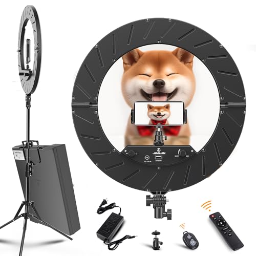 Ring Light 18 INCH Kit,55W6700k Dimmable LED Light, Tripod Stand, Remote Controller,Box for Camera,Smartphone,YouTube,TikTok,Self-Portrait Shooting,CRI95 (Black) - color: Black