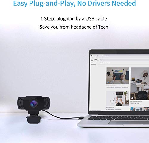 Wansview 1080P HD USB Webcam with Dual Microphone & Auto Light Correction, Compatible with Desktop Computer, Laptop and TV, Plug and Play Web Cam for Video Streaming, Conference, Gaming and Study