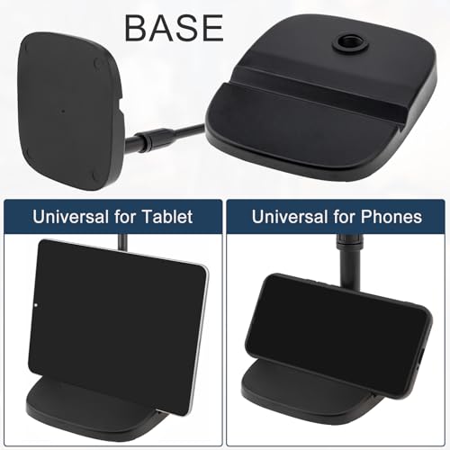 RTNLIT Desktop Mic Stand with Phone Holder, Adjustable Desk Mic Stand with Mic Clip Compatible with Max 1.7 inch Diameter Microphone, Weighted Base, 5/8" to 3/8" Screw Adapter, Height 9.8" to 13.4"