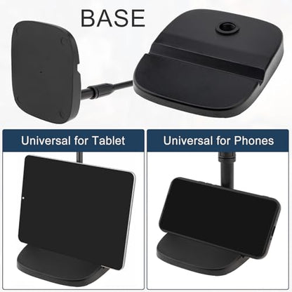 RTNLIT Desktop Mic Stand with Phone Holder, Adjustable Desk Mic Stand with Mic Clip Compatible with Max 1.7 inch Diameter Microphone, Weighted Base, 5/8" to 3/8" Screw Adapter, Height 9.8" to 13.4"