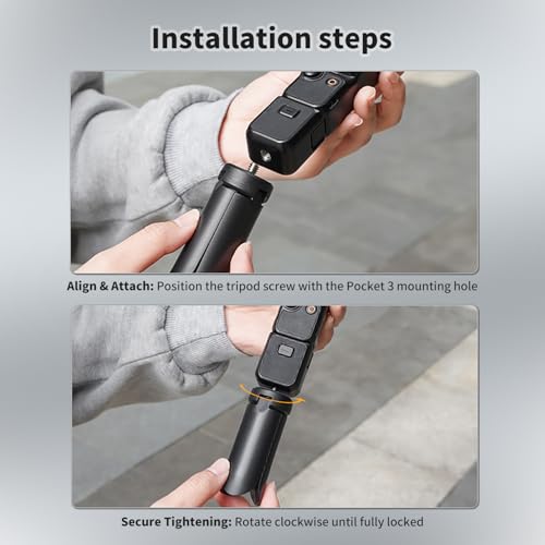 Mini Tripod for DJI Osmo Pocket 4/3, Osmo 360, Insta360 X5 X4 X3, Portable Foldable Tripod Stand with 1/4 Inch Screw, Black Lightweight Selfie Grip for Vlogging and Travel