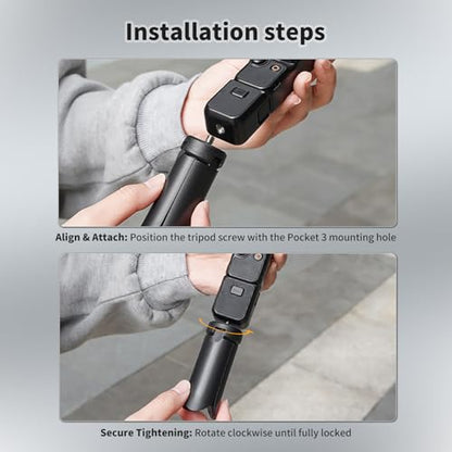 Mini Tripod for DJI Osmo Pocket 4/3, Osmo 360, Insta360 X5 X4 X3, Portable Foldable Tripod Stand with 1/4 Inch Screw, Black Lightweight Selfie Grip for Vlogging and Travel