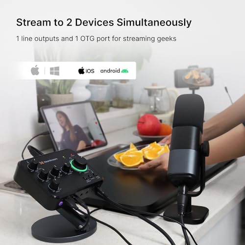 NearStream Audio Interface for Recording, Streaming, Podcasting, Rechargeable Audio Mixer with Pro-preamp, 8 Channel, XLR, 48V Phantom Power, Line & DI Inputs, Bluetooth, for PC & Smartphone (AMIX20B)