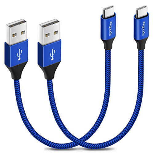 etguuds USB to USB C Cable 1ft, 2-Pack Short USB A to Type C Charger Cord Fast Charging for Samsung Galaxy A17 A16 A15 A26 A36 A56, S25 S24 S23 S22 S21 S20 S10 Note 20, for iPhone 17 16 15, Moto - color: Blue, size: 1ft
