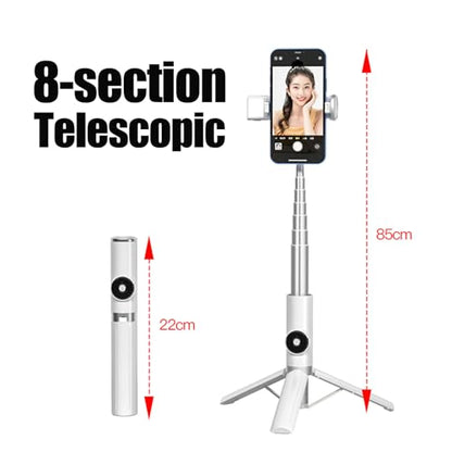 Selfie Stick Tripod Portable Extendable Cell Phone Stand with Detachable Mini Ring Light Phone Tripod Stand with Bluetooth Remote for iPhone Android for Vlogging/Travel/Live Streaming (White) - color: White