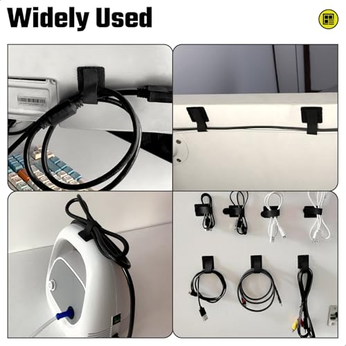 Matenf Cable Management Kit, 40 PCS, Black | Self-Adhesive, Adjustable, Hook & Loop, Cable Organizers, Cord Hider, for Under Desk, Workstations and Computer Desks