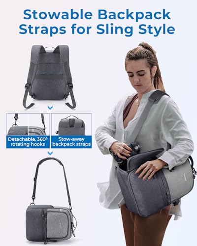 BAGSMART Camera Backpack, DSLR SLR Small Camera Bags for Photographers Compatible for Sony Canon Nikon, Shoulder Strap 2-in-1 Travel Backpack Fits 12.9" iPad, Gray - color: Gray