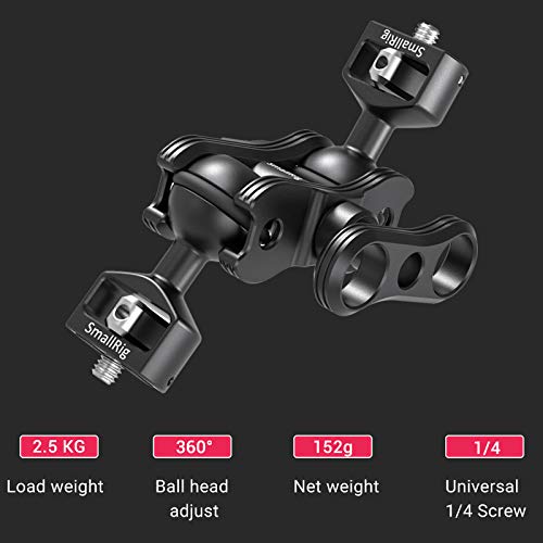 SMALLRIG Articulating Magic Arm with Double Ballheads (1/4" Screw) Monitor Mount for Field Monitor, Lights, Audio Recorders - 2070 - style: 360° full-range