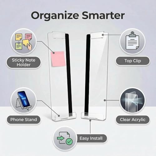 2 Pcs Computer Monitor Memo Board with Phone Holder, Clear Acrylic Screen Side Panel, Sticky Note Message Board, Aesthetic Desk Organization & Office Accessories for Women
