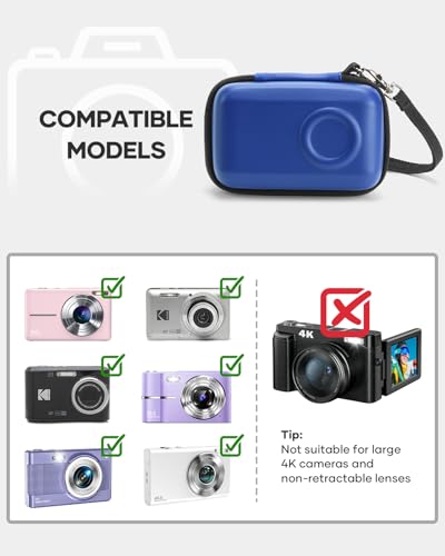SQERO Digital Camera Case for KODAK PIXPRO FZ45 FZ55 & CAMKORY 1080P - Compact Travel Bag with 3 SD Card Slots, Small Lightweight Pouch, Cute Gifts for Adults Kids - color: blue