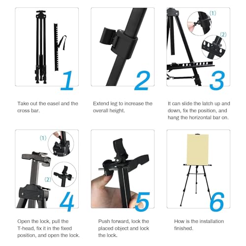 RRFTOK 21-66 Inch Adjustable Art Easel Stand for Painting and Sign, Black | Metal tripod easel with reinforced triangle for poster tripod, sign stand, floor and whiteboard display - style: 66B 1-Pack