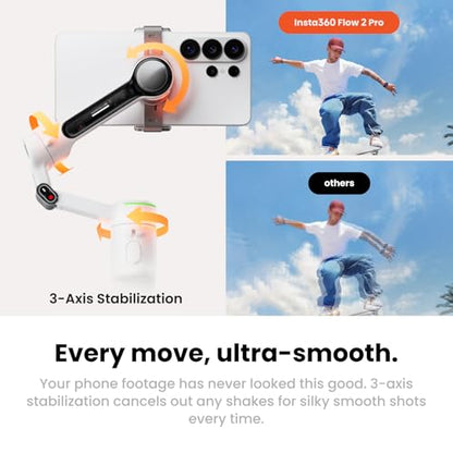 Insta360 Flow 2 Pro Grey - Foldable AI Phone Gimbal, Track in 200+ Apps with Apple DockKit, Multi-Person Tracking, 360º Pan Tracking, Built-in Tripod/Selfie Stick, iPhone/Android Portable Stabilizer - color: Stone Grey