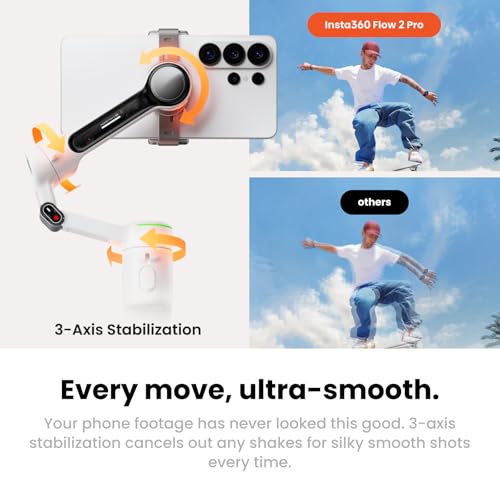 Insta360 Flow 2 Pro Gimbal Stabilizer for iPhone, Android, Phone Gimbal with AI Tracking, Fill Light, Built-in Selfie Stick & Tripod, Vlogging, Travel, Family, Sport - Ultimate AI Tracker Bundle Grey - color: Stone Grey - Ultimate AI Tracker Bundle
