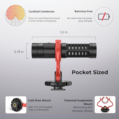SMALLRIG Shotgun Mic for Camera, Video Microphone for DSLR & for iPhone, Camera Microphone for Sony and for Canon, with Shock Mount, Deadcat Windscreen, Dual Channel for Vlogging and Interview
