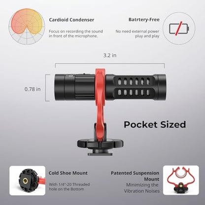SMALLRIG Shotgun Mic for Camera, Video Microphone for DSLR & for iPhone, Camera Microphone for Sony and for Canon, with Shock Mount, Deadcat Windscreen, Dual Channel for Vlogging and Interview
