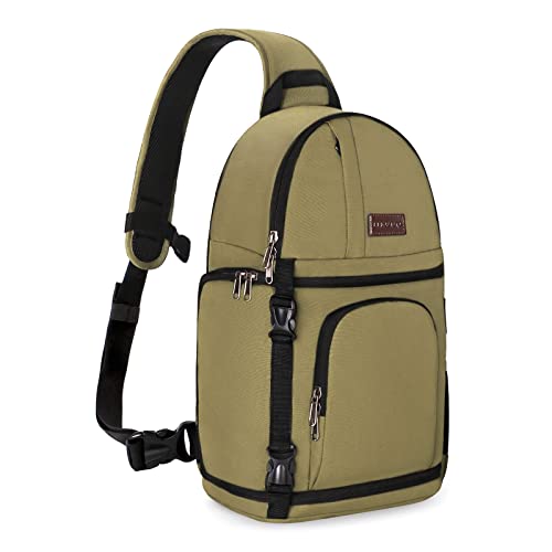 MOSISO Camera Sling Bag, DSLR/SLR/Mirrorless Camera Case Shockproof Photography Camera Backpack with Tripod Holder & Removable Modular Inserts Compatible with Canon/Nikon/Sony/Fuji, Khaki - color: Khaki