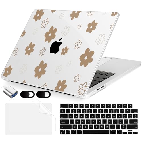 MecBevia Compatible with 2026 M5 MacBook Air 13 inch Case 2026 2025 2024-2022 M5 A3449 M4 A3240 M3 A3113 M2 A2681, Keyboard Cover, Screen Protector, Webcam Cover & Type-C OTG, Gold Floral - color: Gold Floral