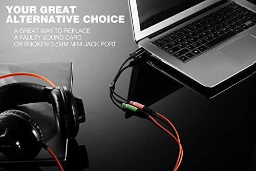 DuKabel USB to 3.5mm Jack TRS AUX Adapter for Built-in USB Sound Card with Separate Plug TRS 3 Pole Microphones [Metal Housing & Durable Braided / 9.8inch] - size: 9.8 inch / 25 cm