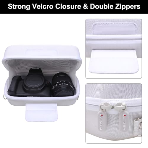 LTGEM Camera Case for Canon EOS Rebel T7 / R50 / R100 / R50 V / T6 / R8 / R10 / RP / SL3 / R5 / T100 DSLR SLR Camera and 18-55mm/18-45mm Lens with Shoulder Strap, White - color: White