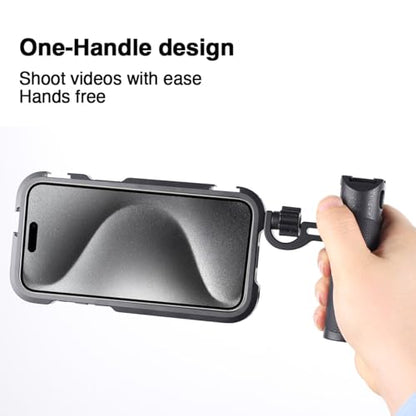 Phone Cage Video Rig for iPhone 15 Pro MAX, Single Handheld Phone Cage Kit, Phone Stabilizer for Video Recording