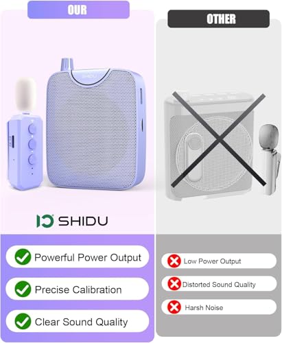 SHIDU 35W Power Voice Amplifier with Bluetooth Wireless Lavalier Microphone, Portable Teacher Mic with Speaker Personal Clip On Microphone System for Teacher Meeting Training-M500 (Purple) - color: Purple