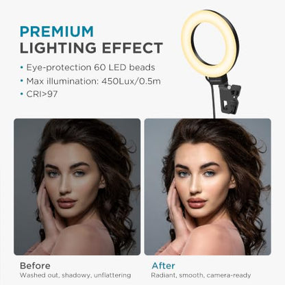 InnoGear 60 LED Ring Light with Stand for Computer Selfie Video Conference | video conference lighting, on camera video light, adjustable, 5 colors, 10 brightness levels, flexible positioning