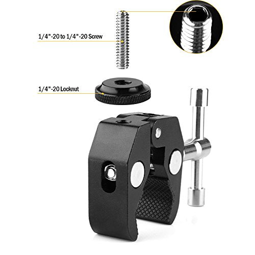 ChromLives Super Clamp Photography Camera Crab Clamp with 1/4''-20 to 1/4'' 20 Screw Converter for 15mm Rods/ Lights/ Umbrellas/Shelves/Cross Bars and More