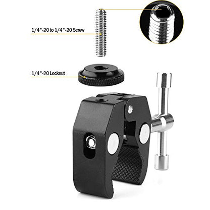 ChromLives Super Clamp Photography Camera Crab Clamp with 1/4''-20 to 1/4'' 20 Screw Converter for 15mm Rods/ Lights/ Umbrellas/Shelves/Cross Bars and More