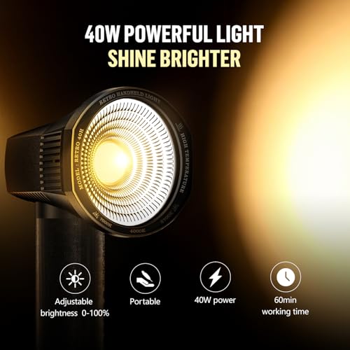 LENSGO 40H Retro Camera Flash Light with Diffuser, Rechargeable 40W Bi-Color 2700K-7000K CRI96 Video Light, Dimmable 0-100%, 8 Lighting Effects, Compatible with DSLR/GoPro/Sony/Canon/iPhone
