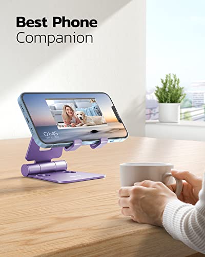 Nulaxy Dual Folding Cell Phone Stand, Fully Adjustable Foldable Desktop Phone Holder Cradle Dock Compatible with iPhone 17 16 15 14 13 12 11 Pro Max Xs Xr X 8, Nintendo Switch, All Phones - Purple - color: E-Purple