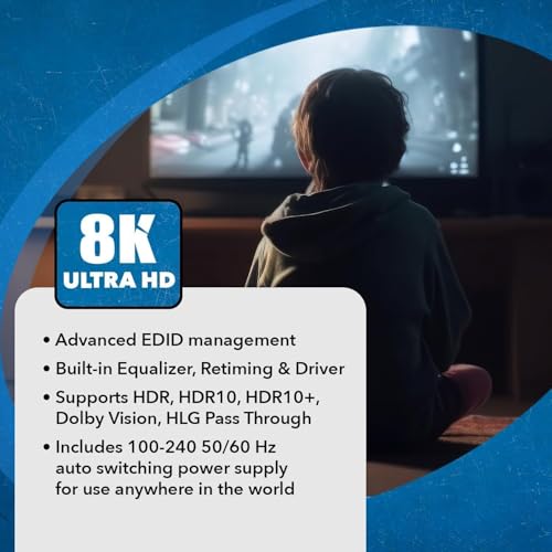 OREI 8K HDMI Splitter 1 in 4 Out, 1 x 4 Duplicate/Mirro Screen with Audio Extractor UltraHD Supports Upto 4K @ 120Hz IR EDID HDCP 2.3 for PS5, Xbox, NVIDIA (BK-104A) - style: 8K@60Hz - 4 Outputs w/ Audio Extractor
