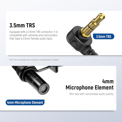 NEEWER ø4mm Mini Lavalier Microphone (2 Pack), Clip On Wired Condenser Lapel Lav Mic Set with 5ft/1.5m 3.5mm TRS Connector Compatible with DJI Mic 2 Rode Wireless Go II CM28 CM31 Camera, LM8 - style: LM8