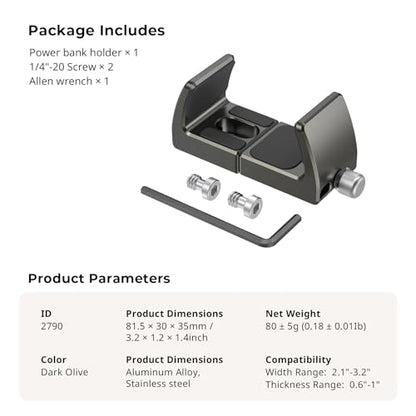 SMALLRIG Power Bank Holder, Power Bank Clamp Mount for Camera, Compatible with Width Range 2.1"–3.3" and Thickness Range 0.6"–1" Power Banks2790 - size: 81.5mm x 30mm x 35mm
