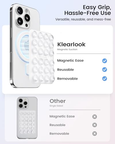 Klearlook 2PCS Magnetic Suction Phone Mount for MagSafe Case, Sticky Phone Grip Holder for iPhone, Removable Hands-Free Selfie/Video for TikTok Influencers, Women Girl Teen Gift, Transparent - color: Transparent & Transparent