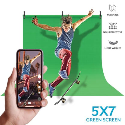 Bower Green Screen Fabric Backdrop 5 x 7 FT for Streaming, Gaming, Zoom, Broadcasting Green Screen Backdrop, Photography Small Photo Green Curtain with 3 Backdrop Clip