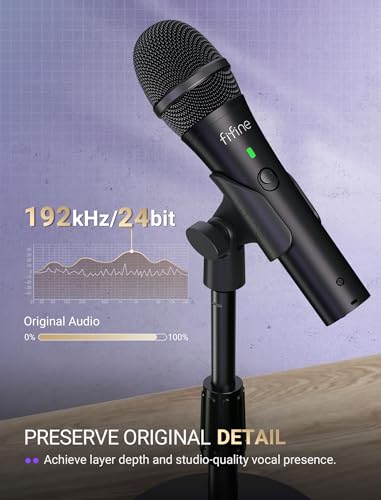 FIFINE USB/XLR Dynamic Microphone for Podcast Recording, Studio Desktop Mic with Mute Button, Height-Adjustable Stand, Windscreen for Vocal, Streaming, Voice Over, Black-AmpliTank TANK2