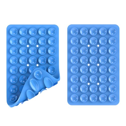 Double Sided Silicone Suction Phone Holder Mount, Silicon Accessory for iPhone and Android, Hands-Free Mirror Shower Phone Holder, TikTok Videos and Selfies (Blue+Rose Red) - color: Blue+Rose Red
