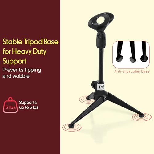 Pyle Desktop Tripod Microphone Stand - Adjustable Height 4.7” to 8.7” with Heavy Duty Clutch, Supports 5 Lbs, Ideal for Podcast, Screencasts, or Desktop Applications - size: 8.7-inches