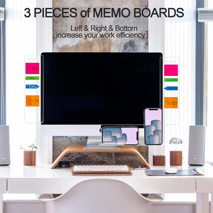 3PCS Monitor Memo Board (Left, Right & Bottom) Office Decor for Women Men, Desk Accessories Computer Monitor Memo Board with Phone Holder for Home Office Desktop, Comes with 1 Pack Sticky Note