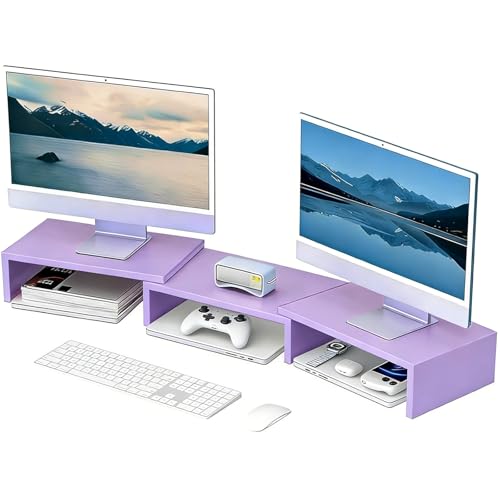 Desk Organizers and Accessories, Dual Monitor Stand Riser, Monitor Desk Shelf for Desktop Organization (Purple) - color: Purple