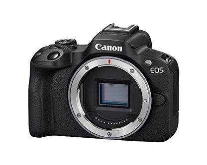 Canon EOS R50 Mirrorless Vlogging Camera (Body Only/Black), RF Mount, 24.2 MP, 4K Video, DIGIC X Image Processor, Subject Detection & Tracking, Compact, Smartphone Connection, Content Creator | 24.2MP Aps-C, Digic X, Dual Pixel Af Ii, 4k30p, Up to 15 Fps,