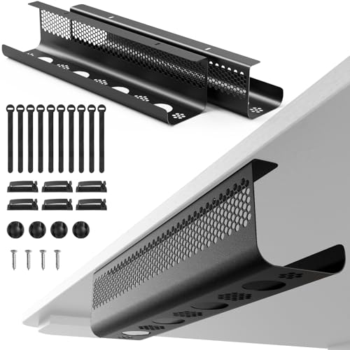 KHAMAL Cable Management Under Desk 26PCS - Cable Management Tray Kit Ventilated Hexagonal Design with Cable Clips, Wire Ties, Cord Holder & Screws for Office, Home (Black) - color: Black 2 Sets