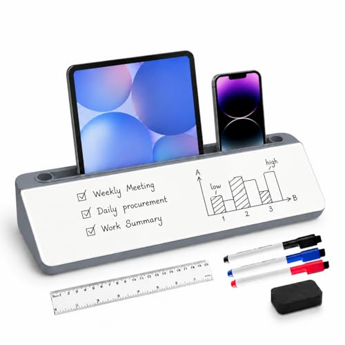 Desktop Whiteboard, Glass Dry Erase Board, Desk Board Buddy,Computer Keyboard Stand,Desk Whiteboard Organizer for Home,Office,School Supplies (Grey) - color: Grey