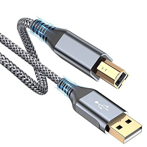 Printer Cable 10ft, USB 2.0 USB-A to USB-B Midi Cable High Speed Nylon Braided Cord for HP Canon Brother Dell Epson More Printers, Digital Piano, Midi Keyboard DJ Controller, Microphone, Mixer - color: grey, size: 10ft