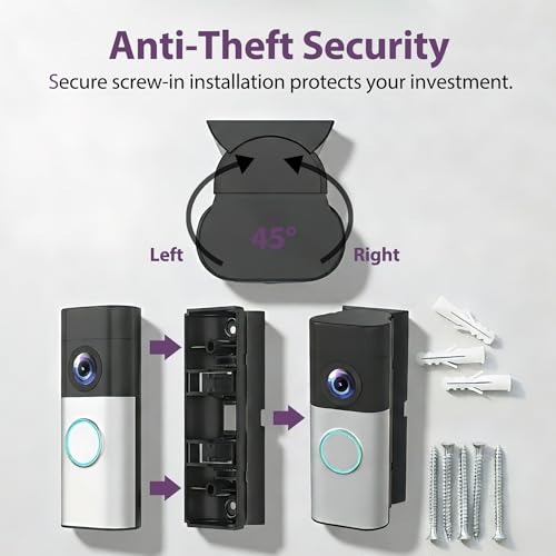 Adjustable Doorbell Angle Mount Compatible with R-ing Wired Doorbell Plus/Pro & Blink Video Doorbell, 0-45° Corner Mounting Bracket, Universal Left/Right Door Holder for Home & Apartment